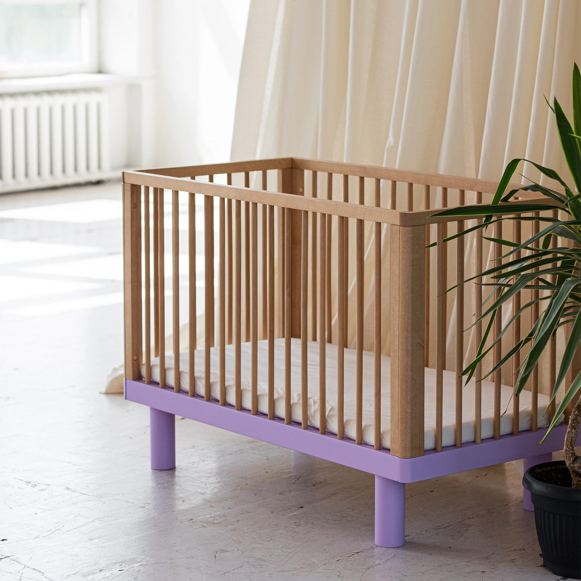 Lit Bébé Evolutif Nox Bois Naturel et Lavande - 60 x 120 cm