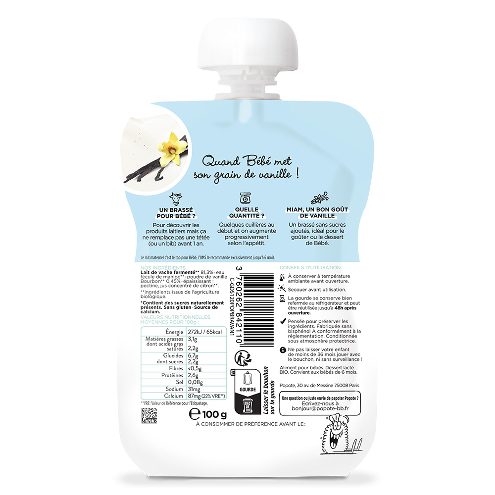 Gourde Repas Bio Brassé Vanille - 100 g