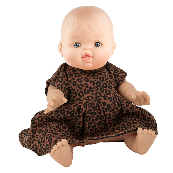 Poupée Petite Fille avec sa Robe - Léopard Marron