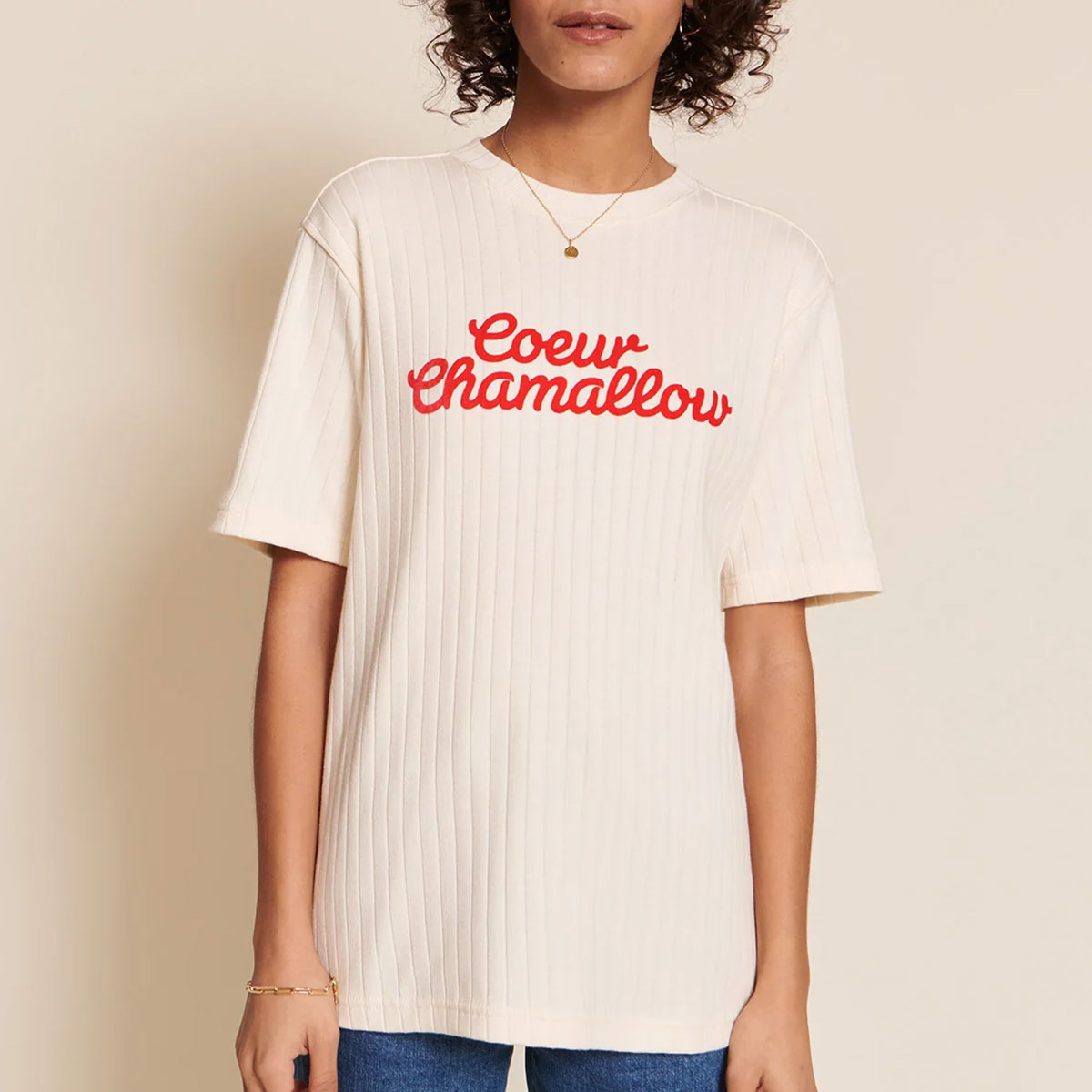 T-shirt Coeur Chamallow Crème Femme - M