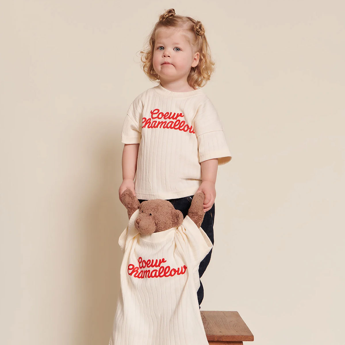 T-shirt Coeur Chamallow Crème - 4 Ans