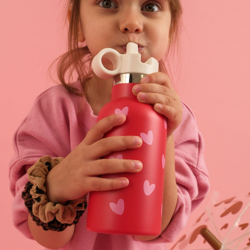 Gourde Inox Rouge Coeurs Roses  - 350 ml