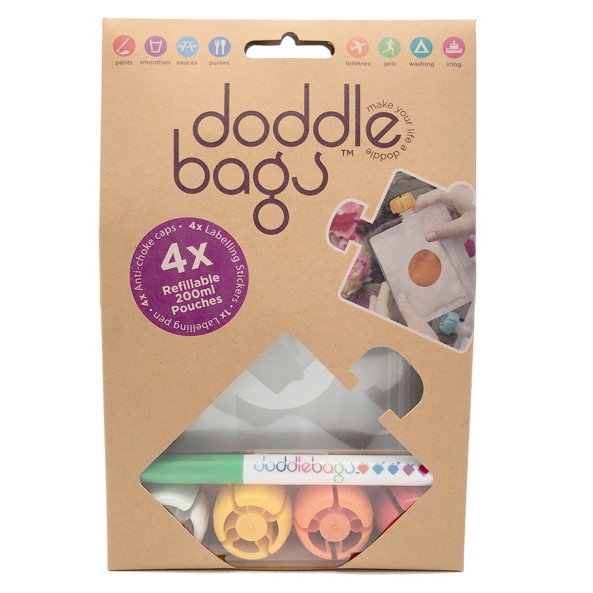 Doddlebags Lot De 4 Gourdes Reutilisables Avec Bouchons 0 Ml Tasse Verre Doddlebags Sur L Armoire De Bebe