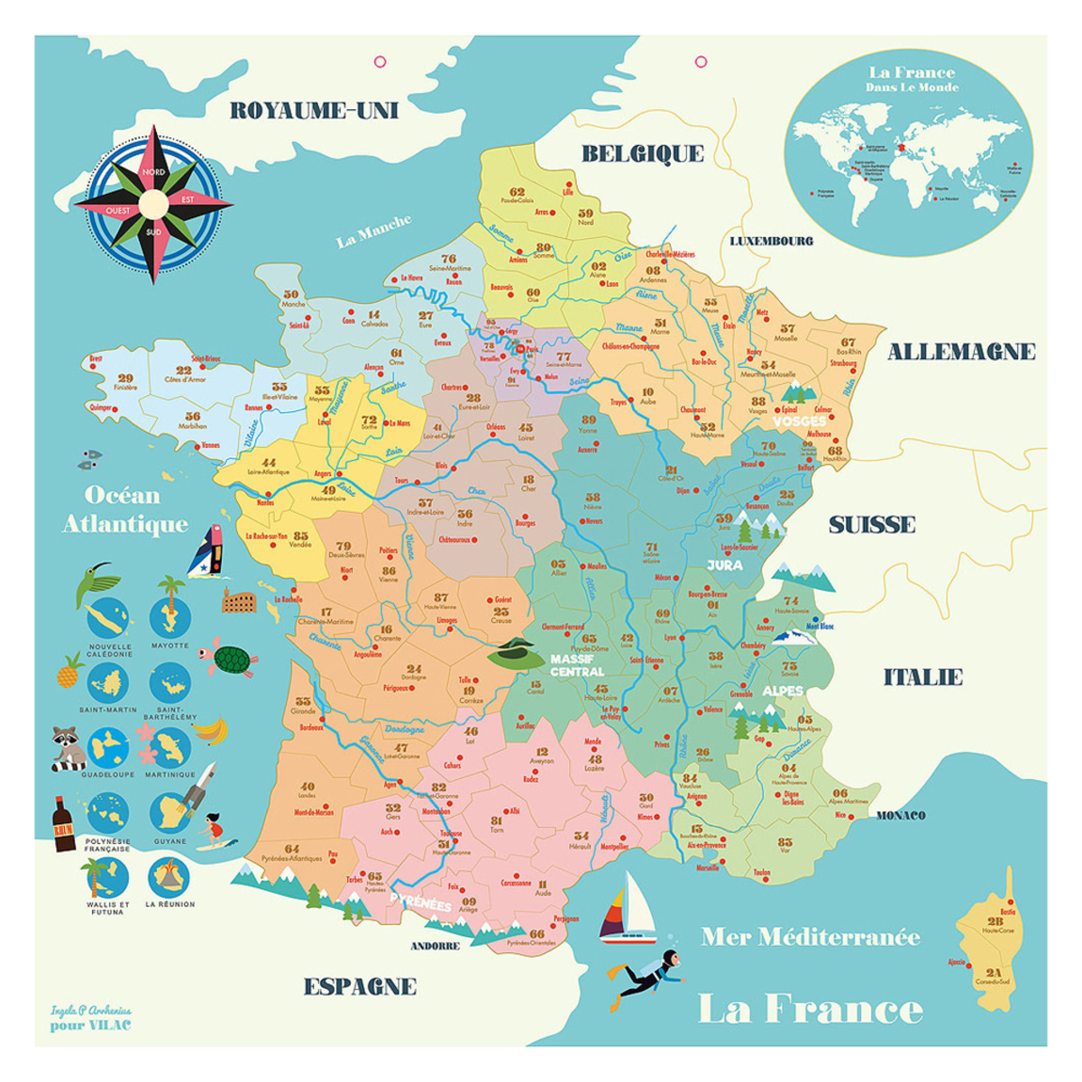 Vilac Carte de France Magnétique - Ingela P. Arrhenius - Mes premiers  jouets Vilac sur L'Armoire de Bébé