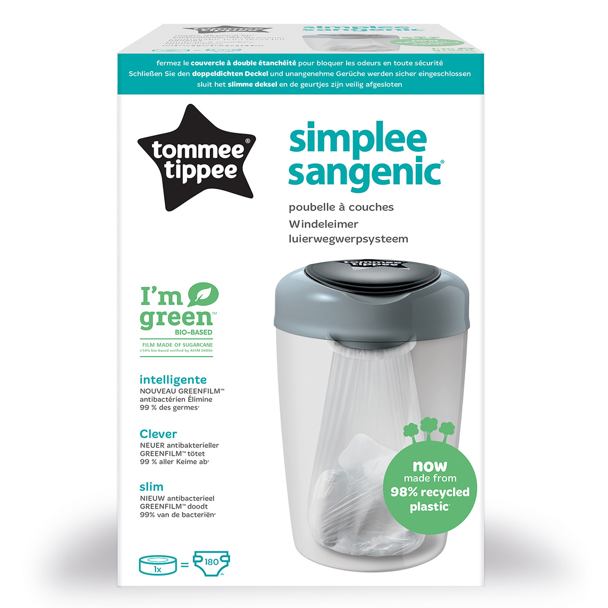 TOMMEE TIPPEE Starter Pack, Poubelle a Couches Simplee, Comprend 6x Re