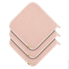 Achat Gant de toilette Lot de 3 Débarbouillettes en Mousseline - Rose Clair