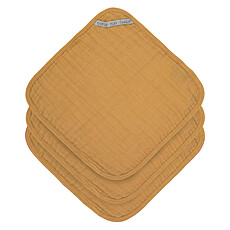 Achat Gant de toilette Lot de 3 Débarbouillettes en Mousseline - Moutarde