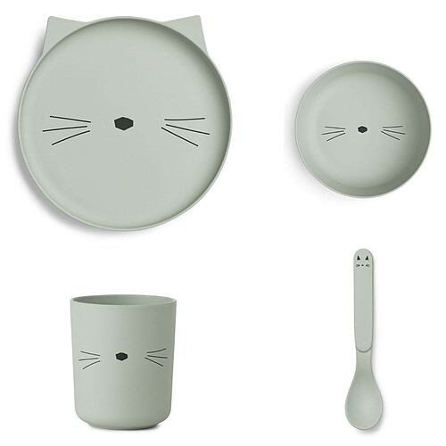Liewood Set De Vaisselle 4 Pieces Cat Dusty Mint Coffret Repas Liewood Sur L Armoire De Bebe