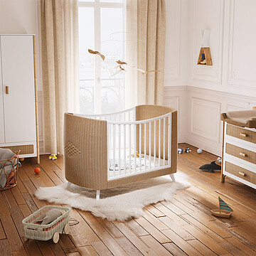 Lit Bébé Evolutif en Rotin Coquillage Neige - 60 x 120 cm (Théo) - Image 2