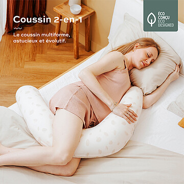 Candide Multirelax - Coussin Grossesse Allaitement 3-en-1 + Transat Bébé Breveté Jersey Fleur/Cassonade