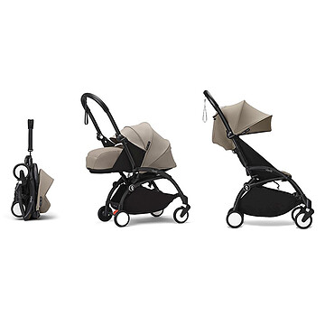Stokke - Poussette YOYO³ Complète 0+ et 6  Châssis Noir - Taupe