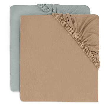 Achat Linge de lit Lot de 2 Draps Housse Jersey Sea Green & Biscuit - 60 x 120 cm  