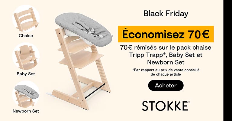 70€ de remise sur la chaise Tripp Trapp + Baby Set + Newborn Set