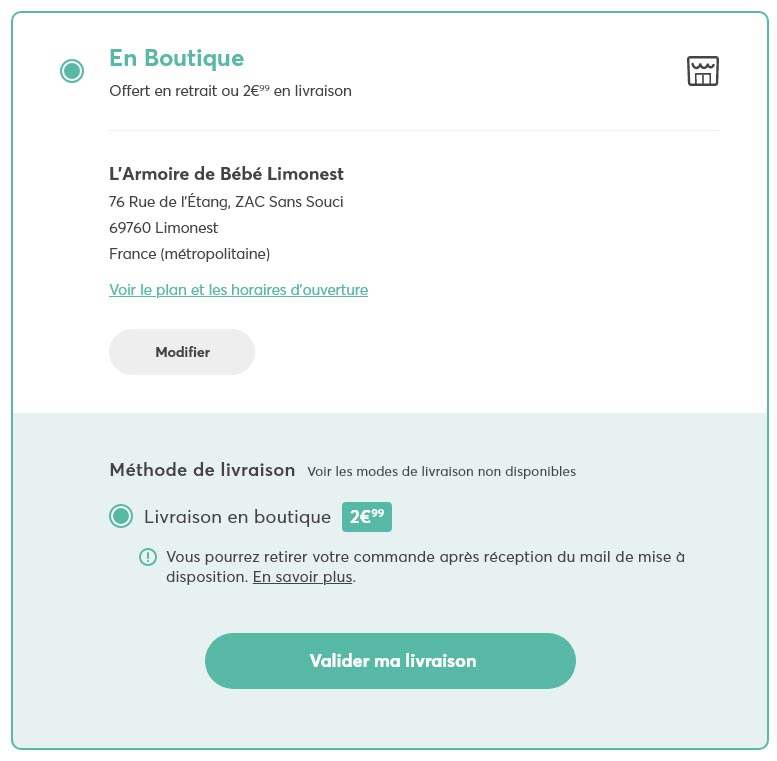 Livraison au Magasin L'Armoire de Bébé