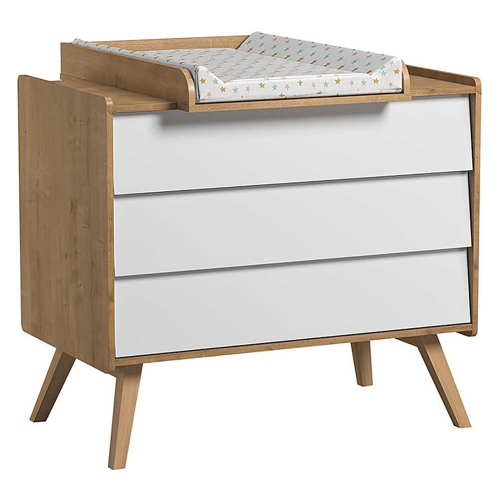 Commode et Plan à Langer Vintage - Chêne et Blanc Vox Meubles