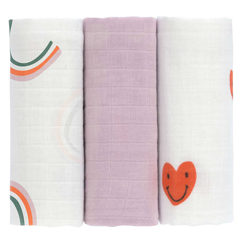 Lot de 3 Langes Happy Rascals - Coeur Lavande LÄSSIG