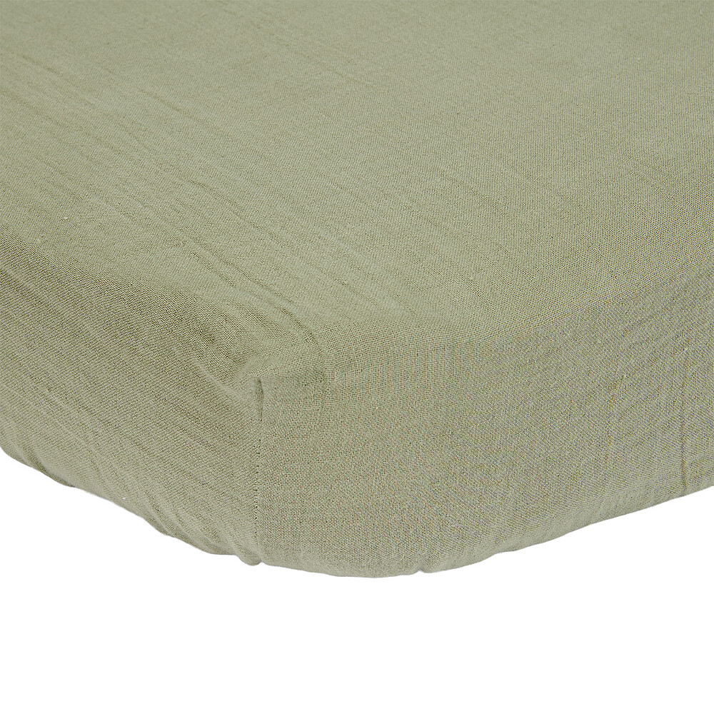 Drap Housse Mousseline Little Farm Olive - 60 x 120 cm Little Dutch