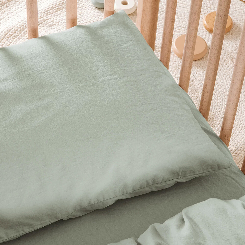 Taie d'Oreiller Satin de Coton Bio Lavé Tilleul - 40 x 60 cm Kadolis