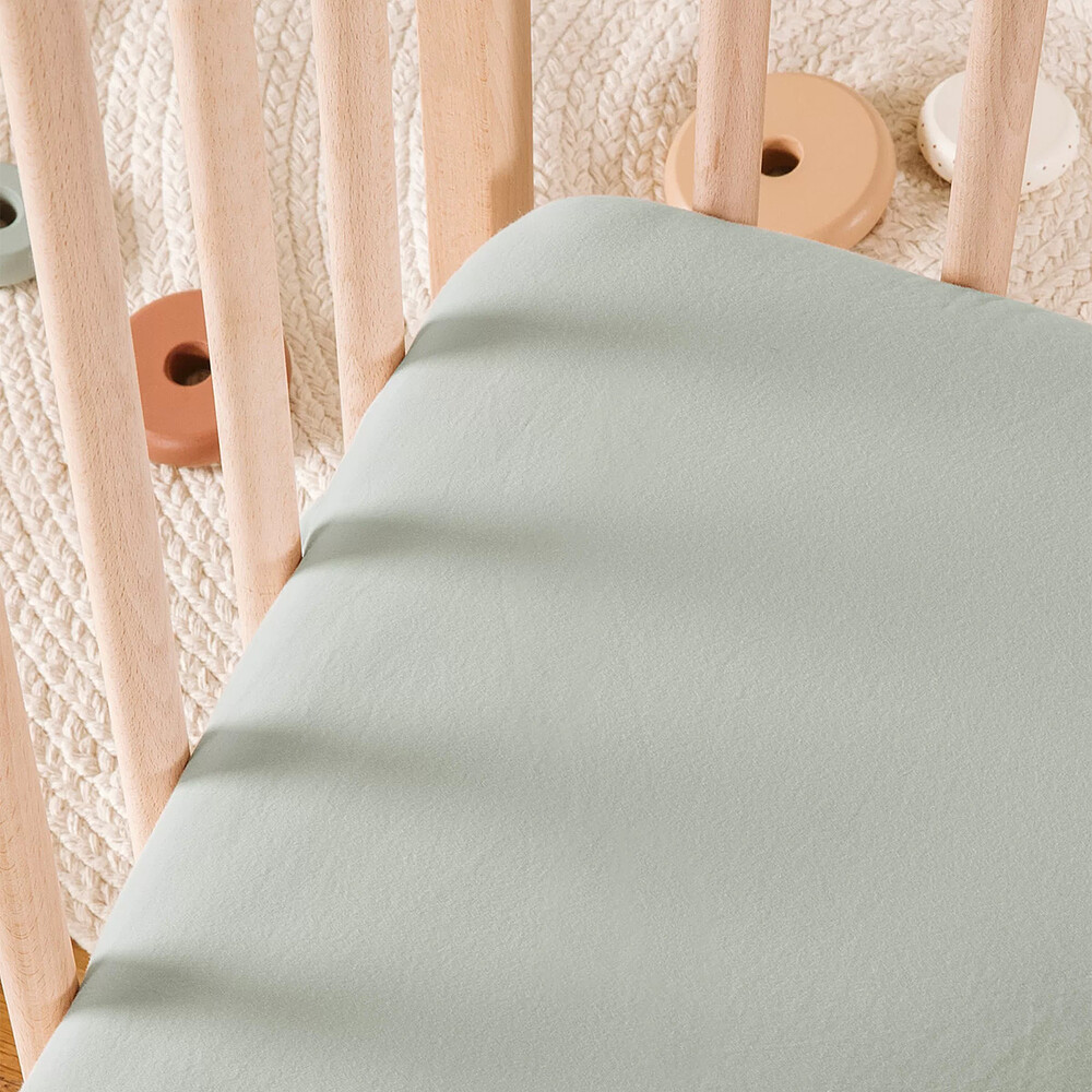 Drap Housse Satin de Coton Bio Lavé Tilleul - 70 x 140 cm Kadolis