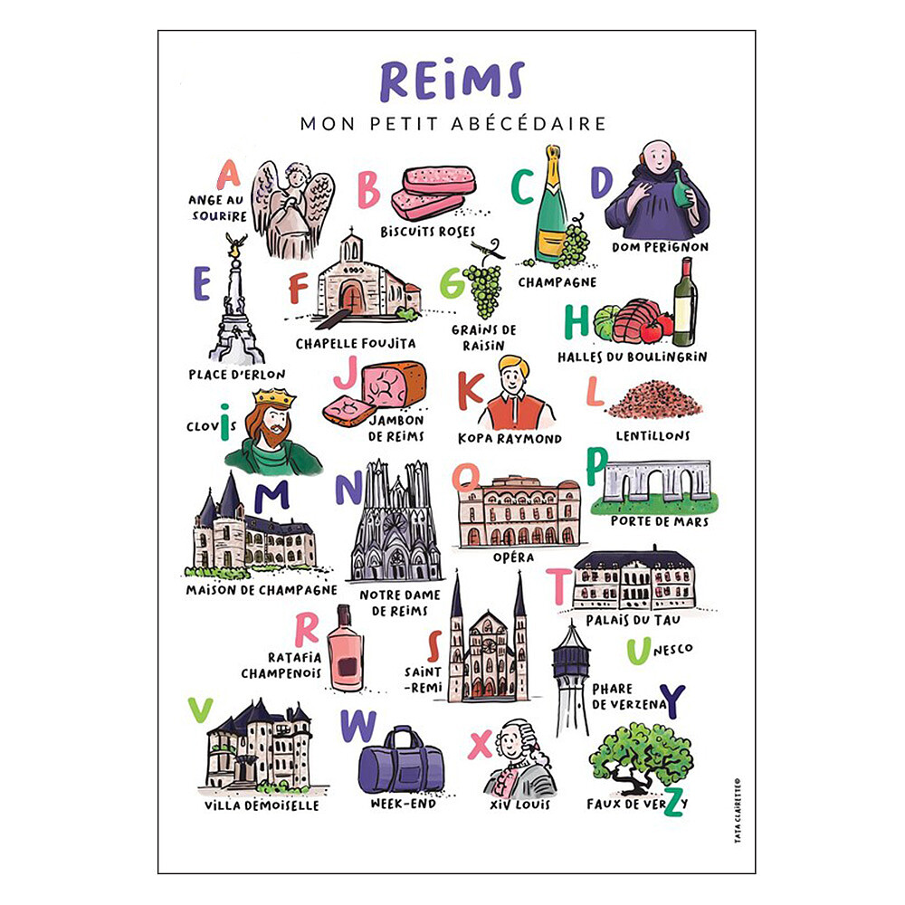 Affiche Abécédaire Reims - 40 x 30 cm Tata Clairette