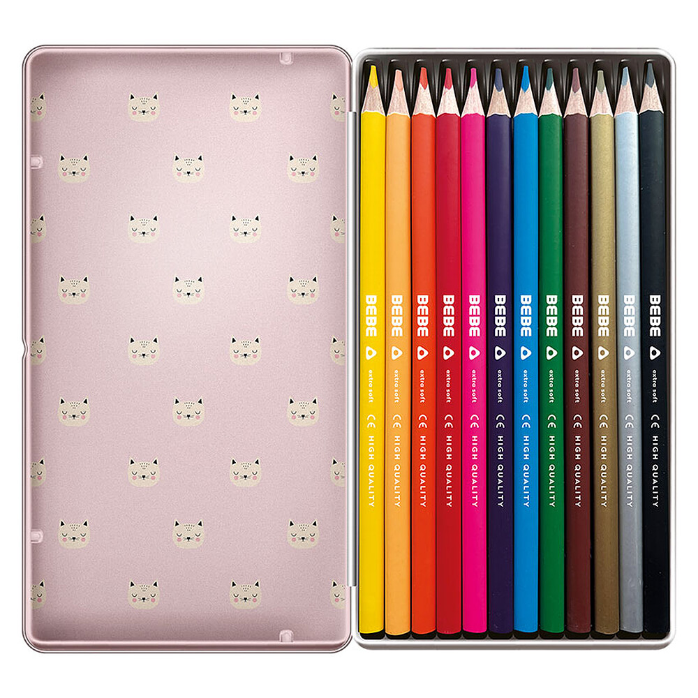 Lot de 12 Crayons de Couleur Boîte Métal BEBE Friends - Chat Bebe Interdruk
