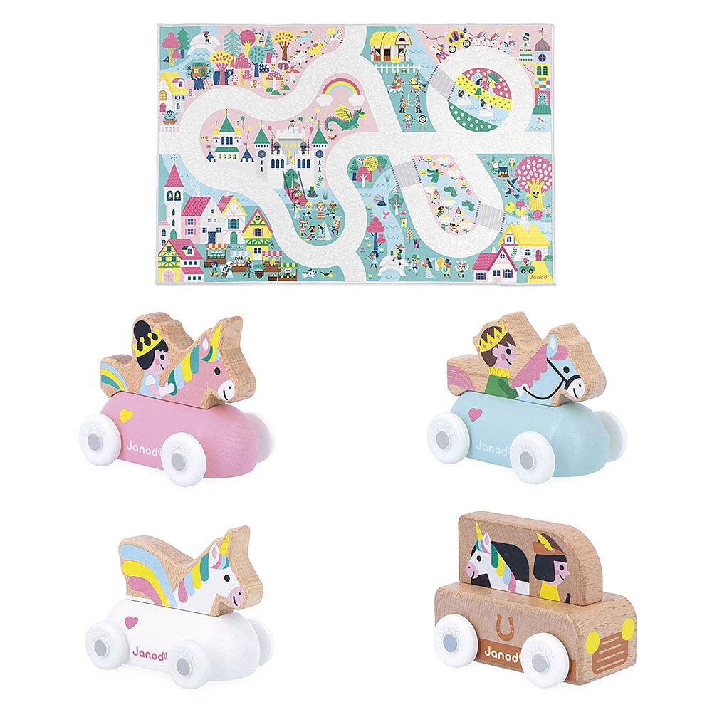 Pack Tapis Royaume Enchanté et 4 Voitures - Cross Roads Janod