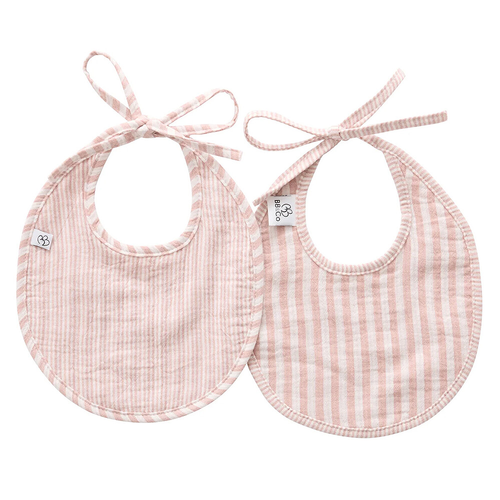 Lot de 2 Bavoirs Naissance - Rayé Vieux Rose BB&Co