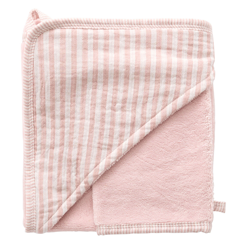 Cape de Bain et Gant - Rayé Vieux Rose BB&Co