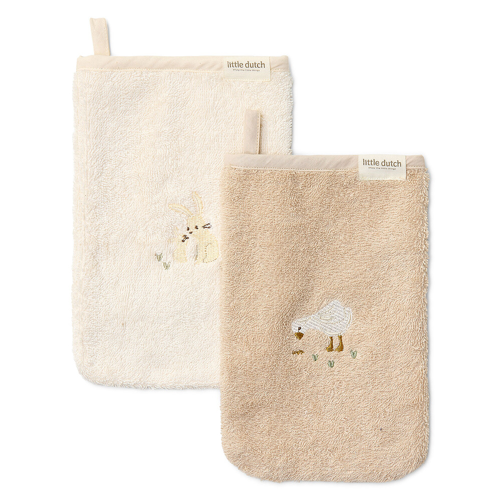 Lot de 2 Gants de Toilette Brodés - Baby Bunny Little Dutch