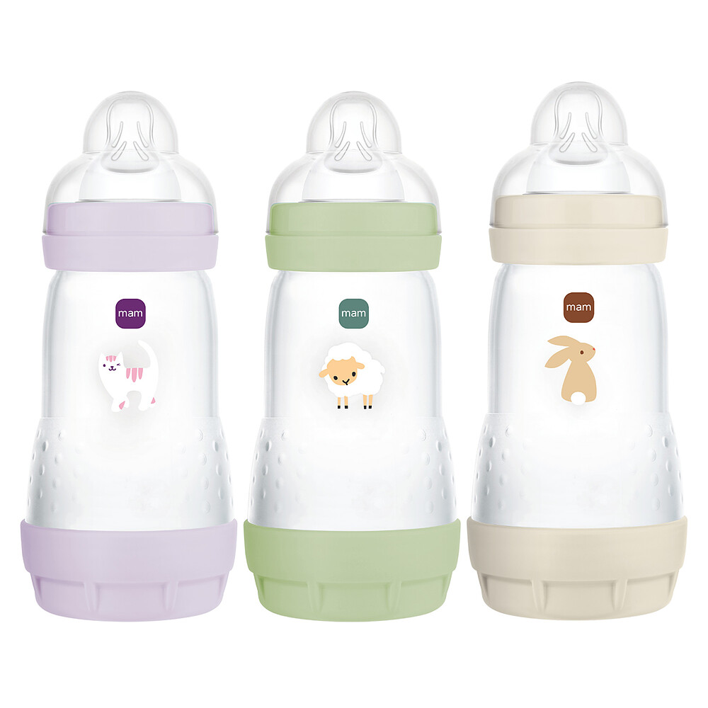 Lot de 3 Biberons Anti-coliques Easy Start Lilas, Vert et Sable - 260 ml MAM