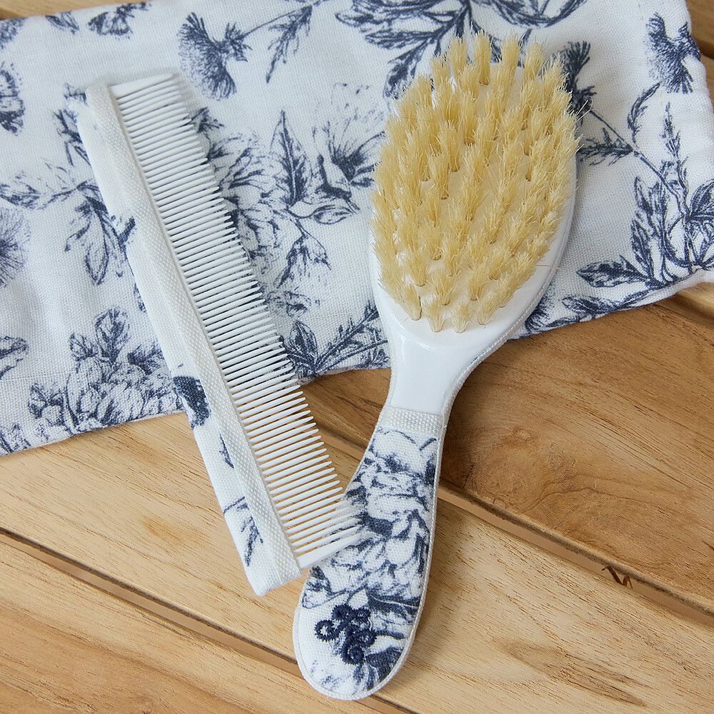 Brosse et Peigne - Toile de Jouy Bleu Tartine et Chocolat