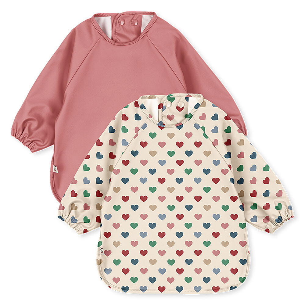 Lot de 2 Bavoirs à Manches Coeur Coloré & Faded Rose - 6/12 Mois   Konges Sløjd