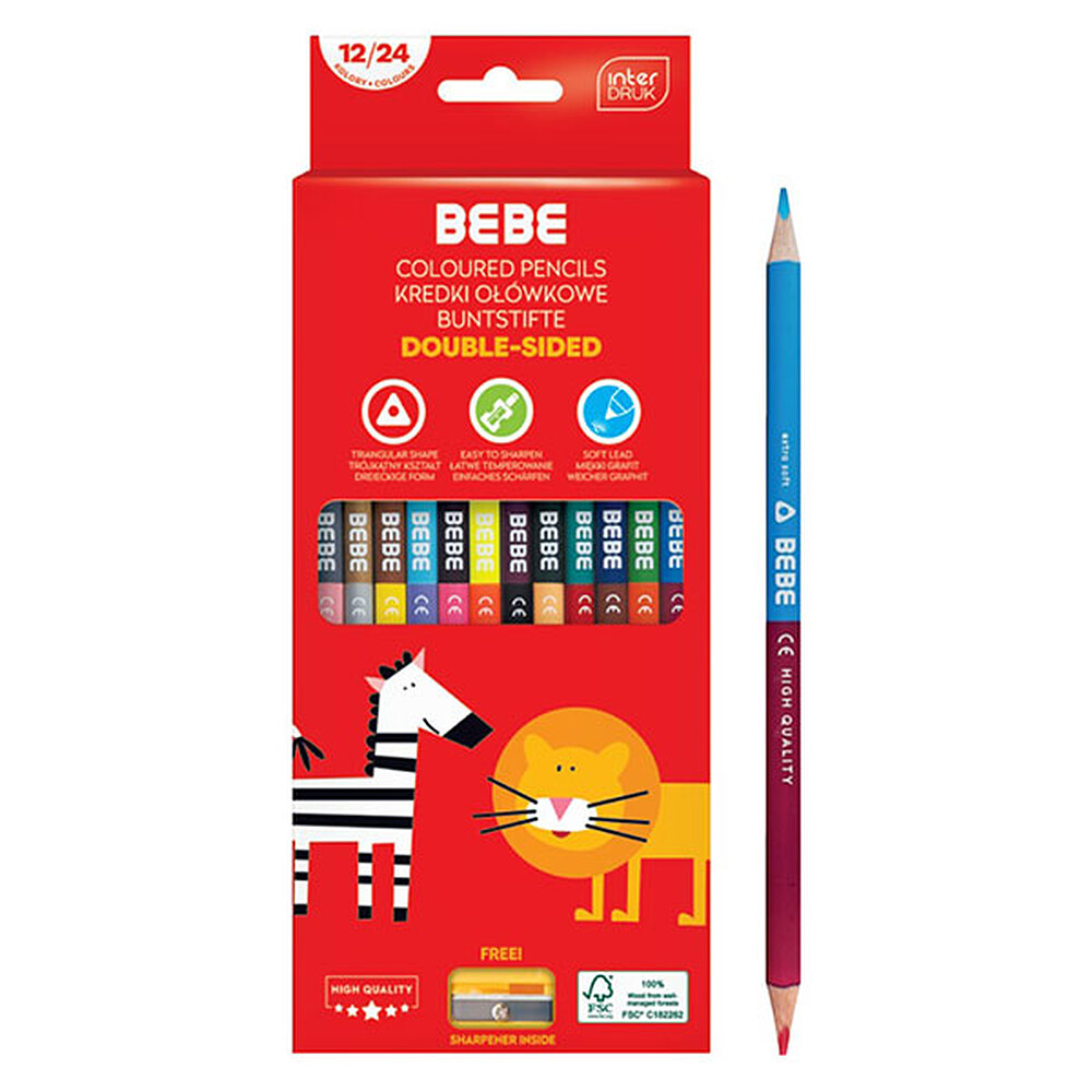 Lot de 12 Crayons de Couleur Double Côté BEBE Kids Bebe Interdruk