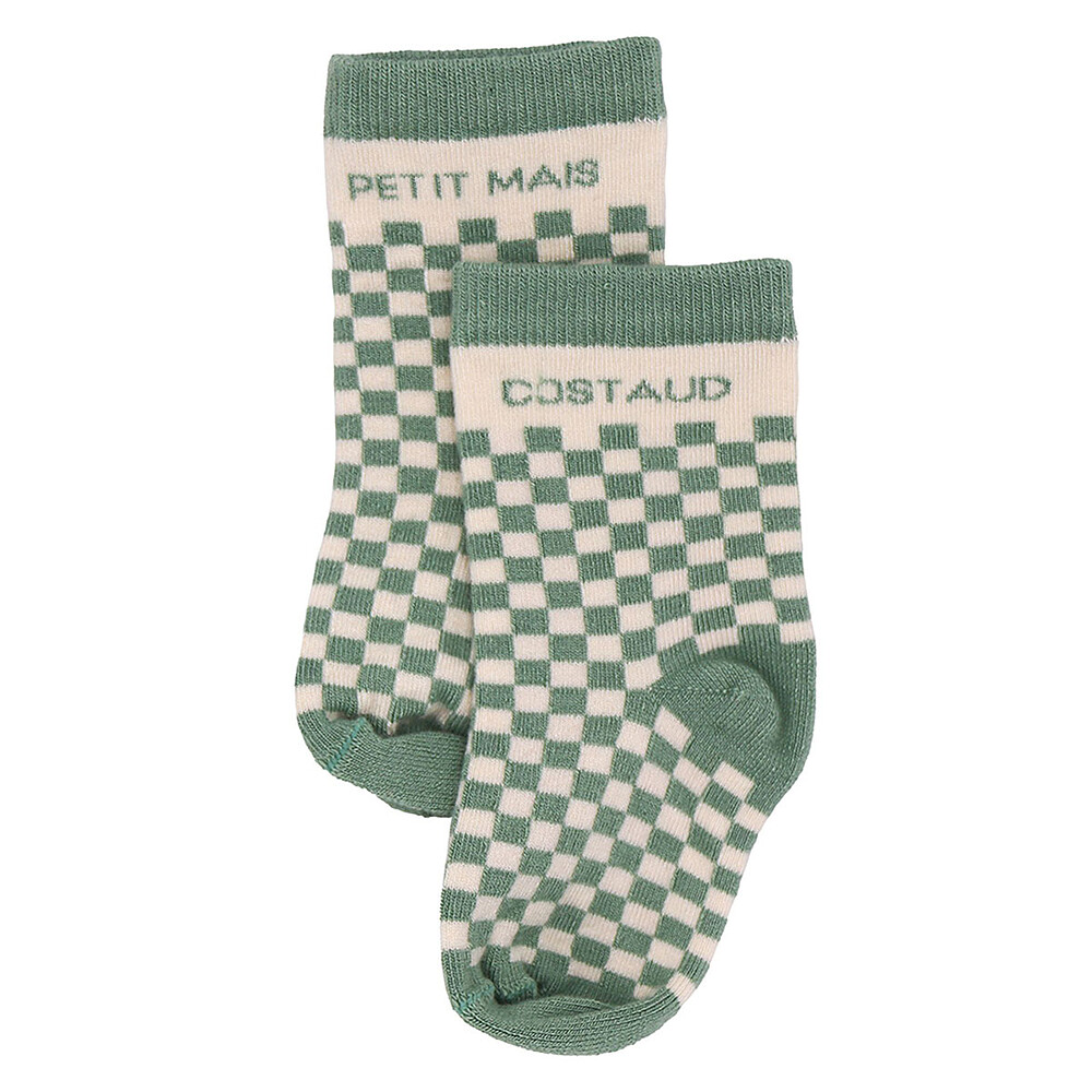 Chaussettes Damier Petit mais Costaud Vert de Gris - 6/18 Mois BB&Co