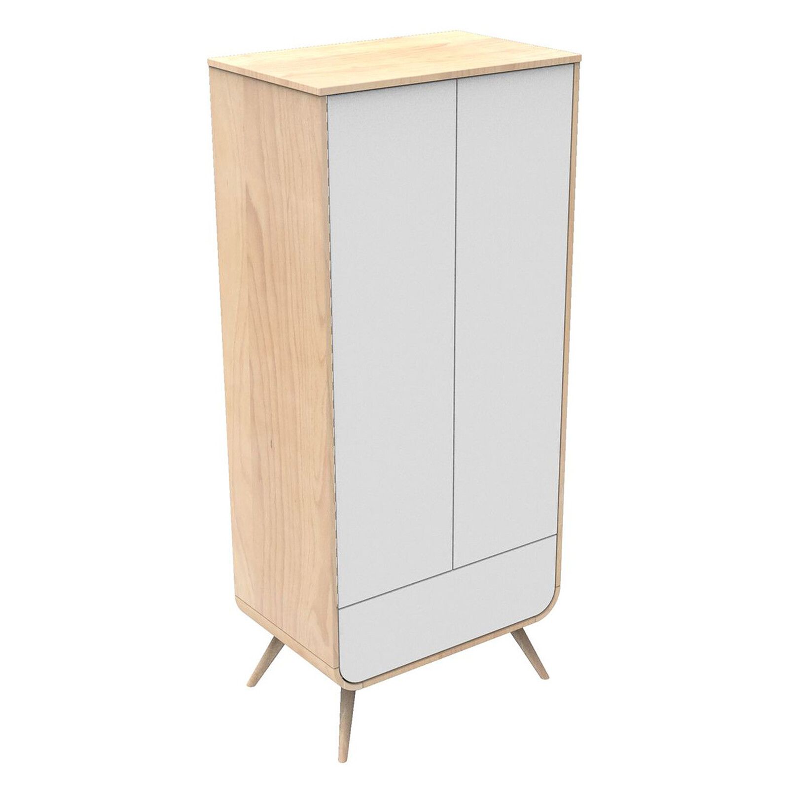 Armoire 2 Portes Galopin Bambin - Bois et Blanc - Pieds Bois Sauthon Original