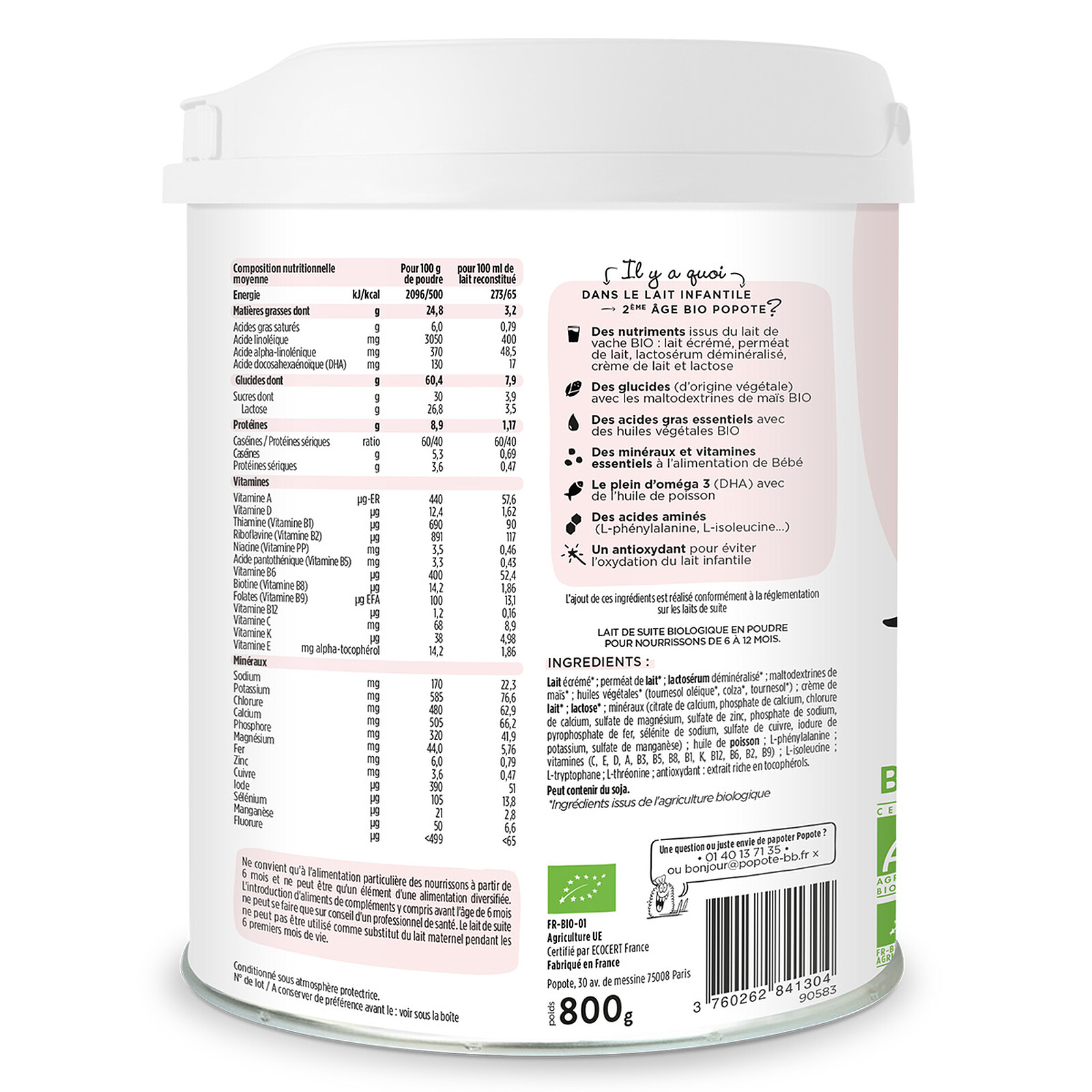 Lait 2ème Âge Bio - 800 g Popote