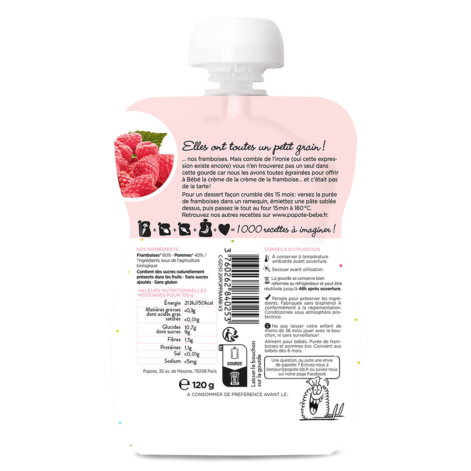 Gourde Repas Bio Framboises - 120 g Popote