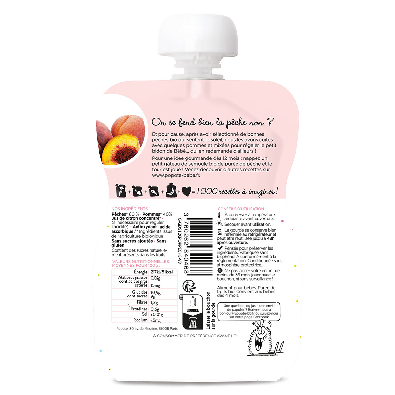 Gourde Repas Bio Pêche - 120 g Popote