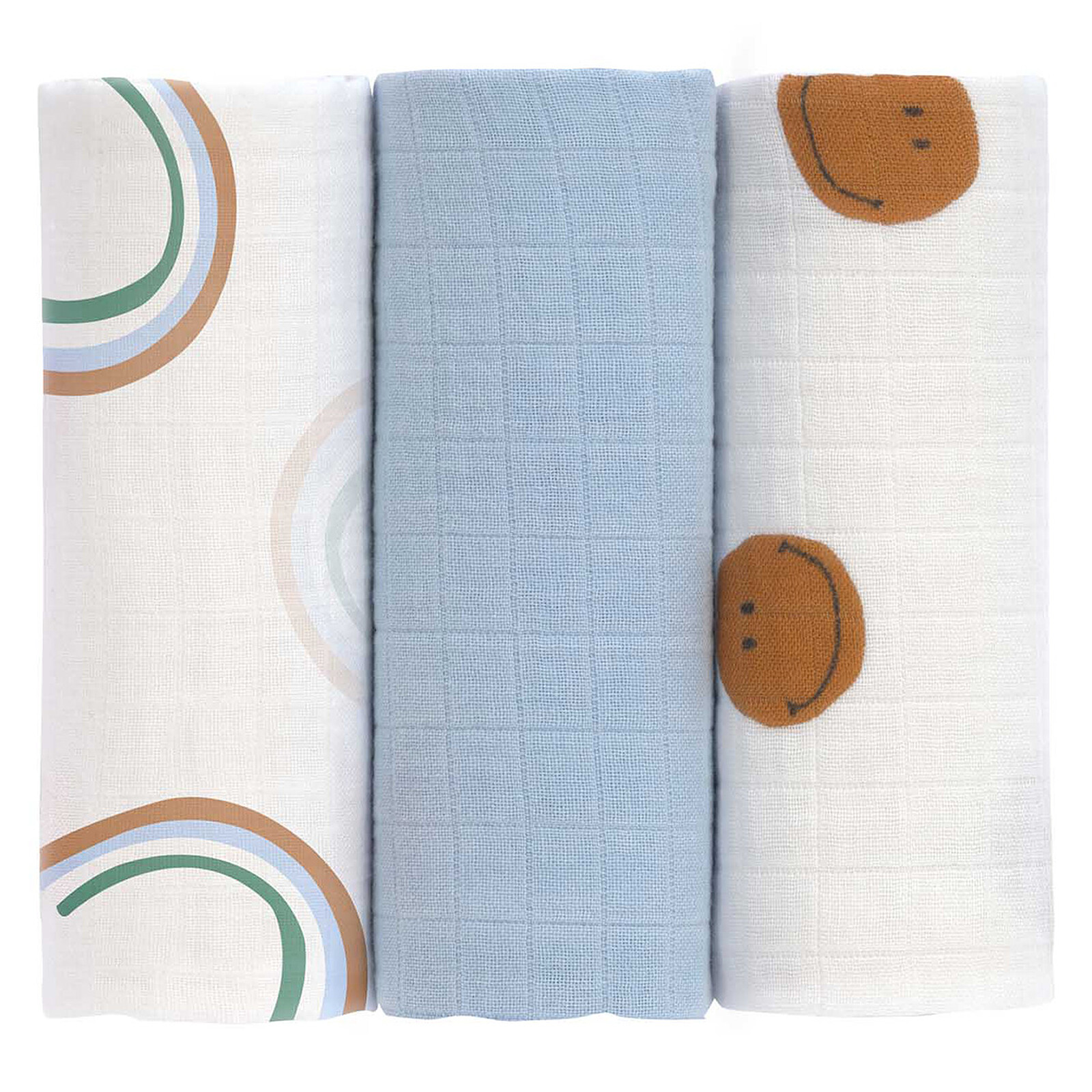 Lot de 3 Langes Happy Rascals - Smile Bleu Ciel (Lassig) - Couverture