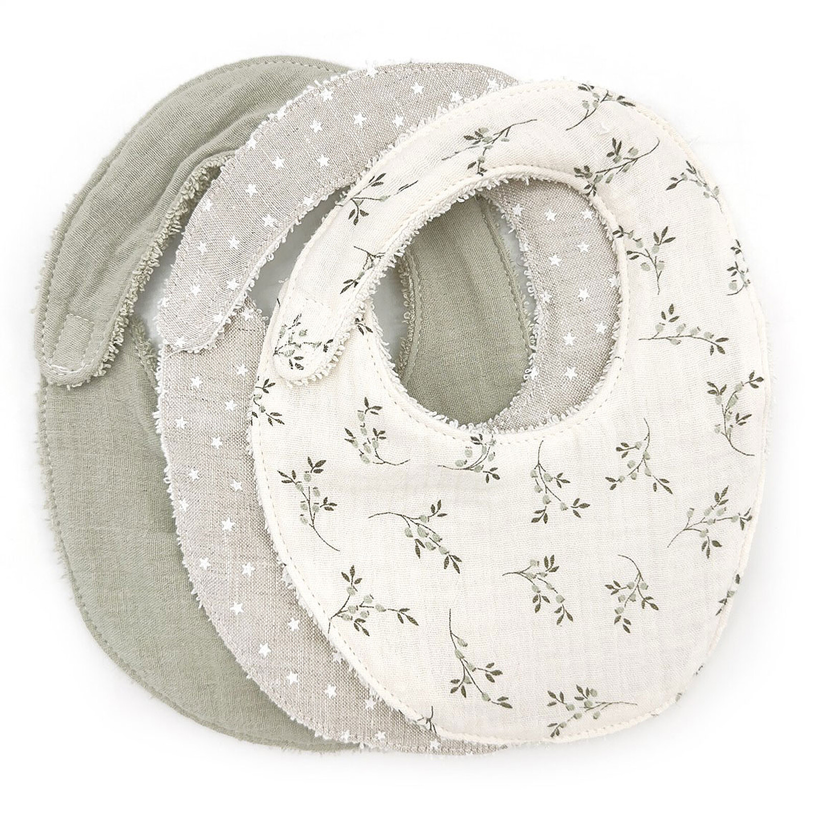 Lot de 3 Bavoirs - Olive Bloom (Babyshower) - Couverture