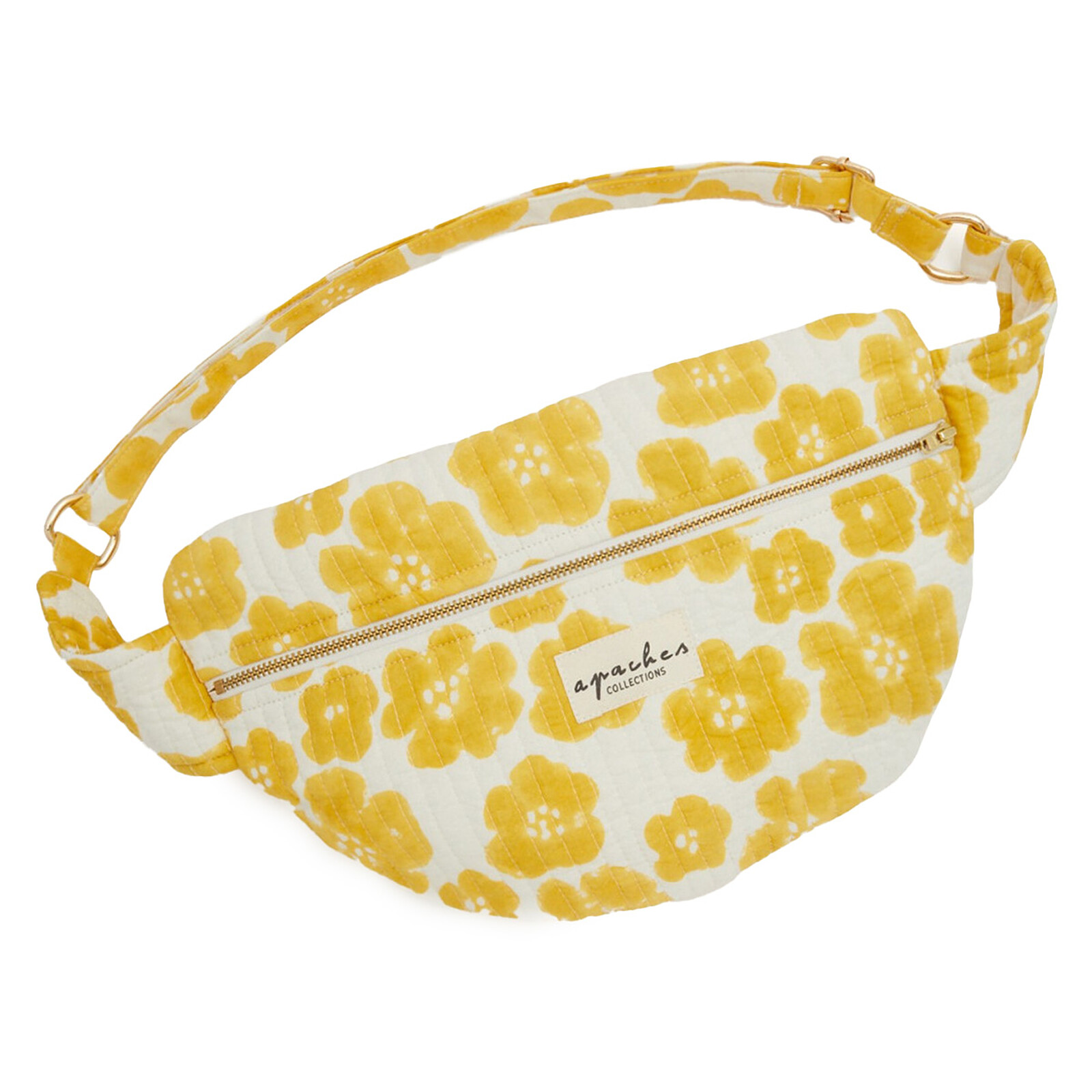 Sac Banane Hippie Népal Multicolore/Jaune – 12x20 Cm – 3 Poches Zippées – 100 % Coton Artisanal