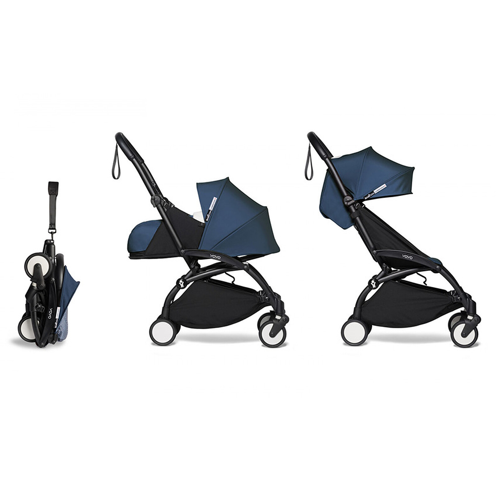 Poussette YOYO³ Complète 0+ et 6  Châssis Noir - Bleu Air France Stokke
