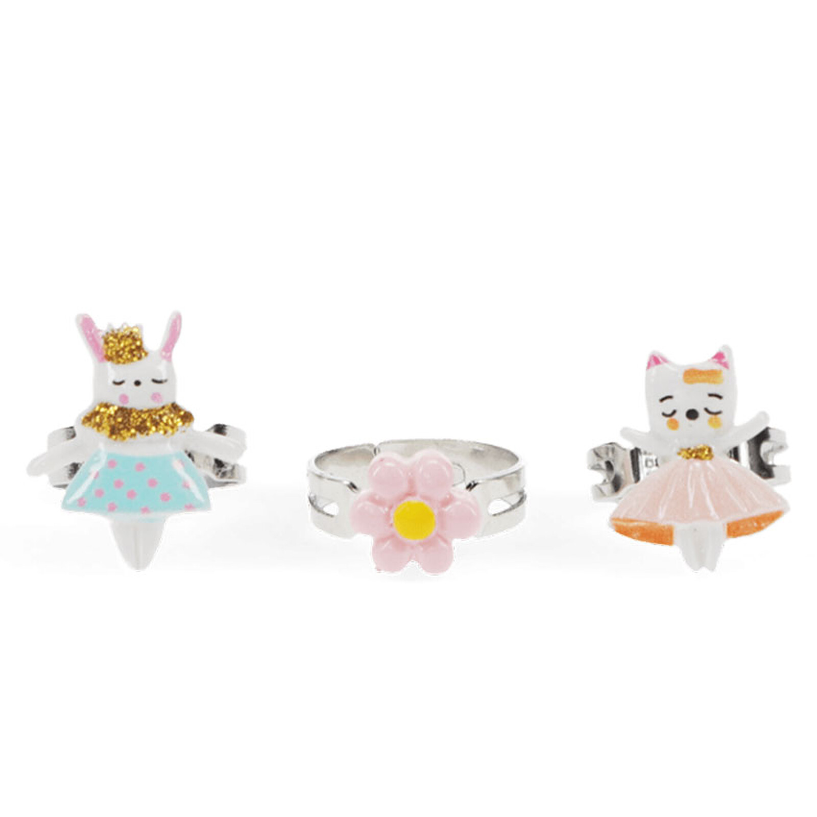 Lot de 3 Bagues Pailletées - Lapin, Chat et Fleur Rex London
