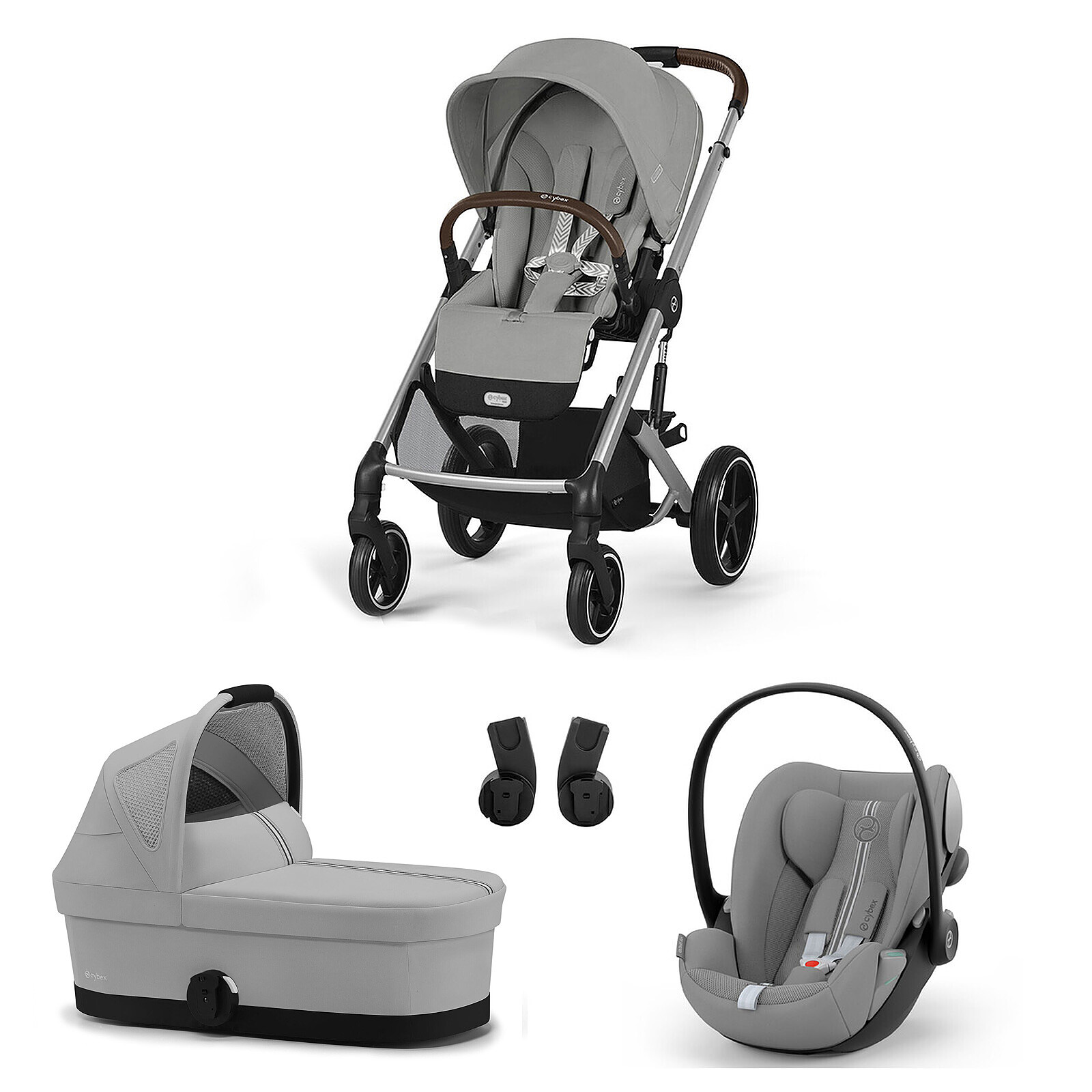 Poussette Trio Balios S Cadre Argent - Siège Auto Cloud G Plus i-Size - Nacelle S Lux - Stone Grey Cybex