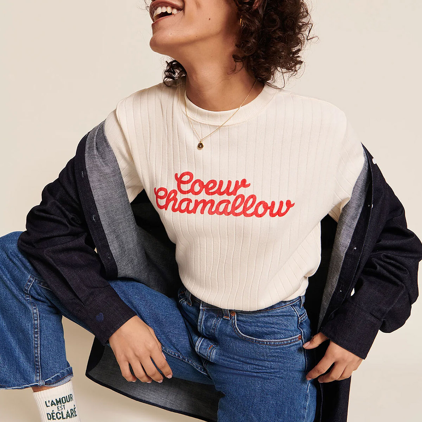 T-shirt Coeur Chamallow Crème Femme - XL émoi émoi