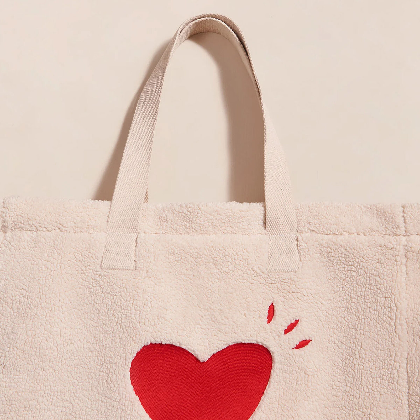 Achat Cabas Coeur en Moumoute - Crème