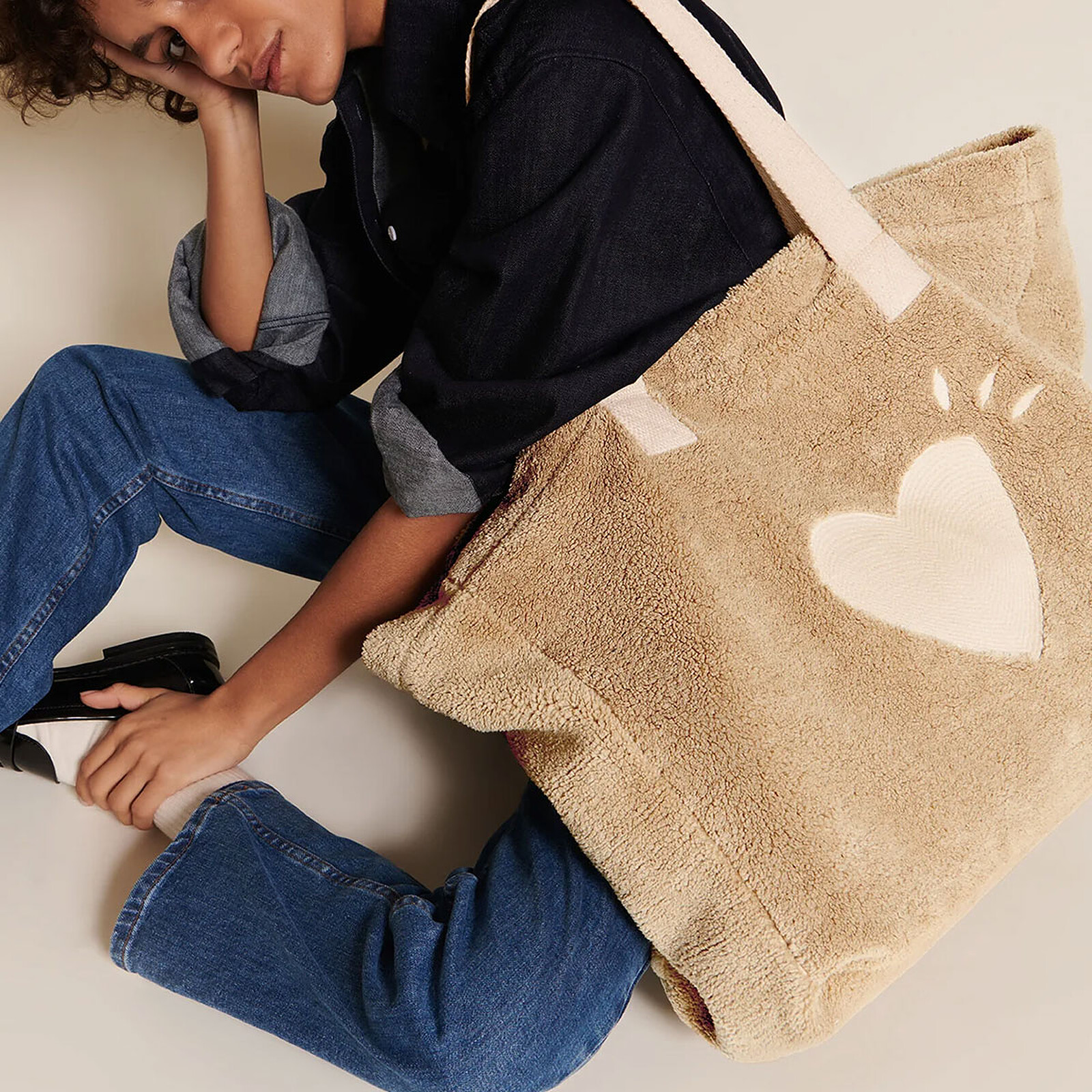 Cabas Coeur en Moumoute - Beige émoi émoi