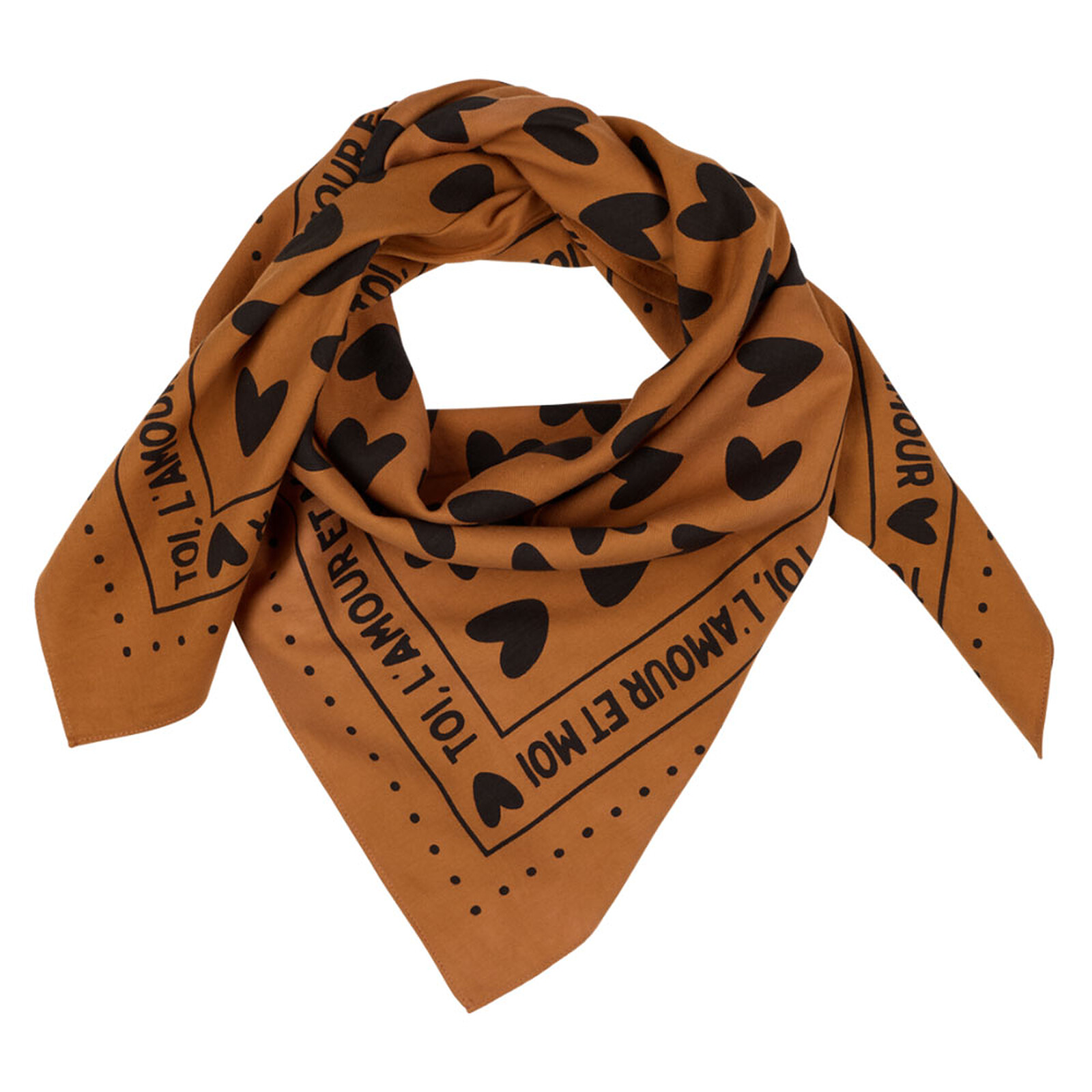 Foulard Enfant - Marron Coeurs Noirs Atelier Wagram