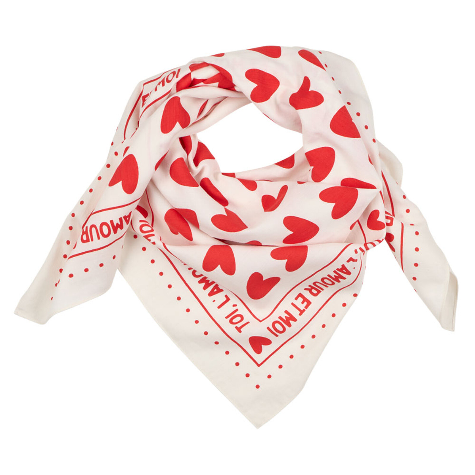 Foulard Enfant - Blanc Coeurs Rouges Atelier Wagram