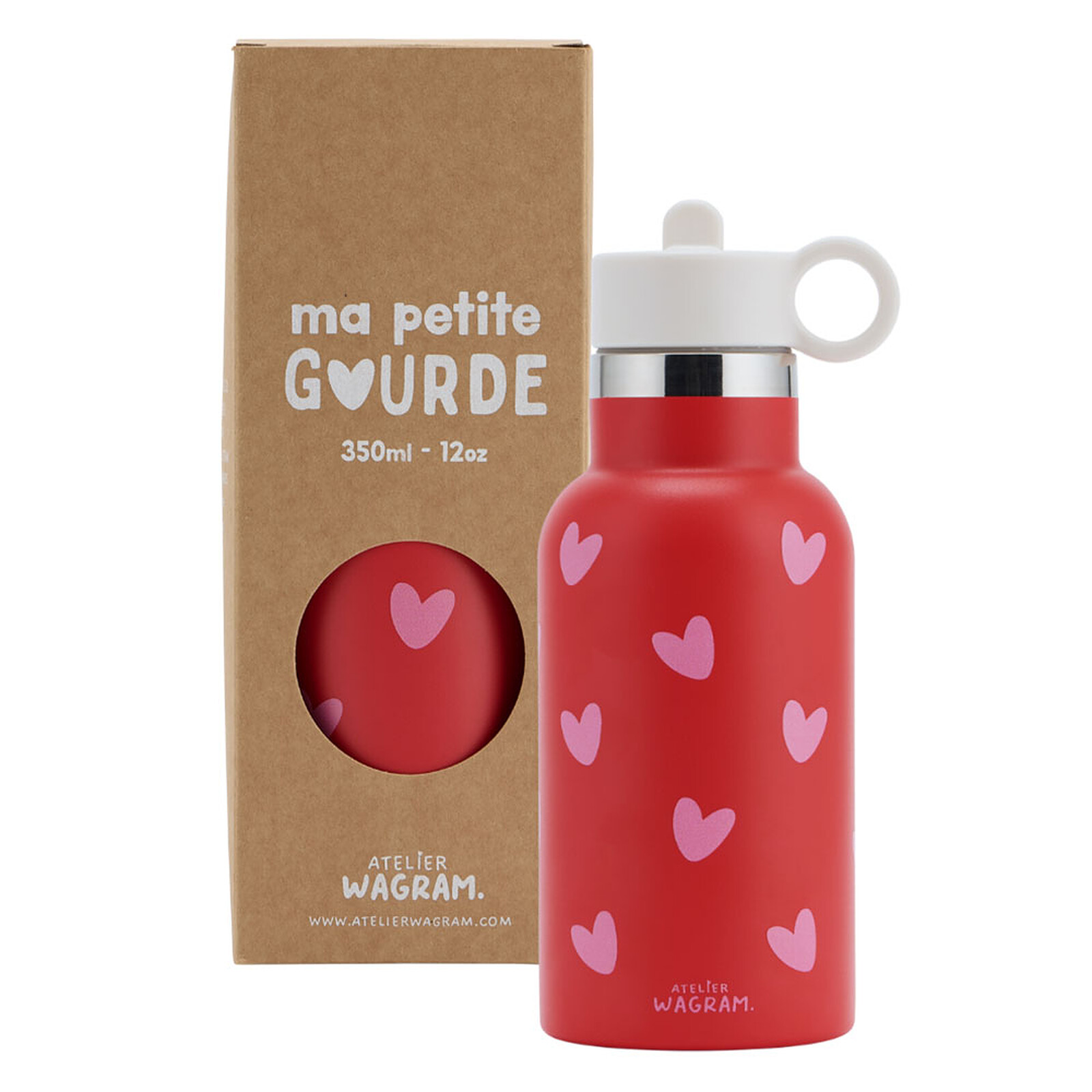 Gourde Inox Rouge Coeurs Roses  - 350 ml Atelier Wagram